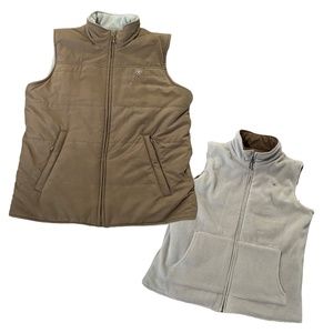 Ariat Fleece Vest Reversible  Sz S Tan Brown Sherpa Lined Zip Up